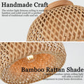 Rattan Semi Flush Mount Ceiling Light,Bamboo Wicker Light Fixture,Handmade Boho Fixtures Ceiling,Farmhouse for Bedroom Nursery Hallway Corridor Passway